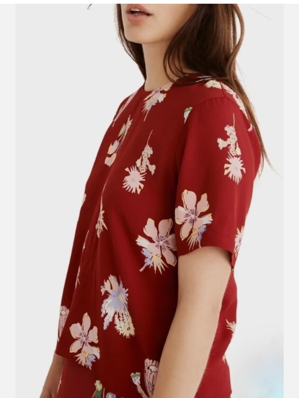 Madewell Bird Of Paradise Button-Back Top in Deep Crimson - Size Medium